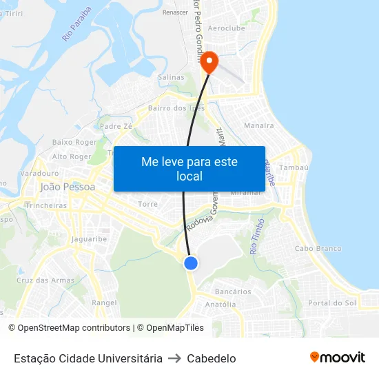 Estação Cidade Universitária to Cabedelo map