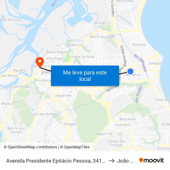 Avenida Presidente Epitácio Pessoa, 3418 - Autoescola Livramento to João Pessoa map