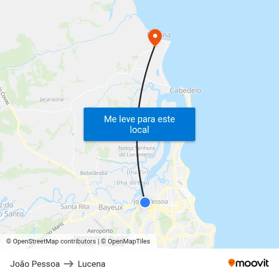 João Pessoa to Lucena map