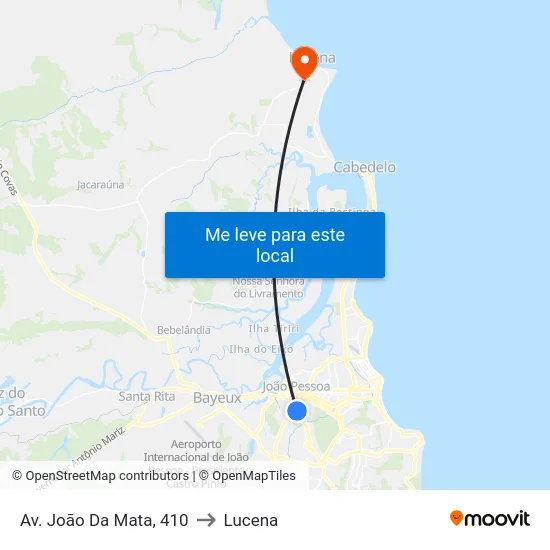 Av. João Da Mata, 410 to Lucena map