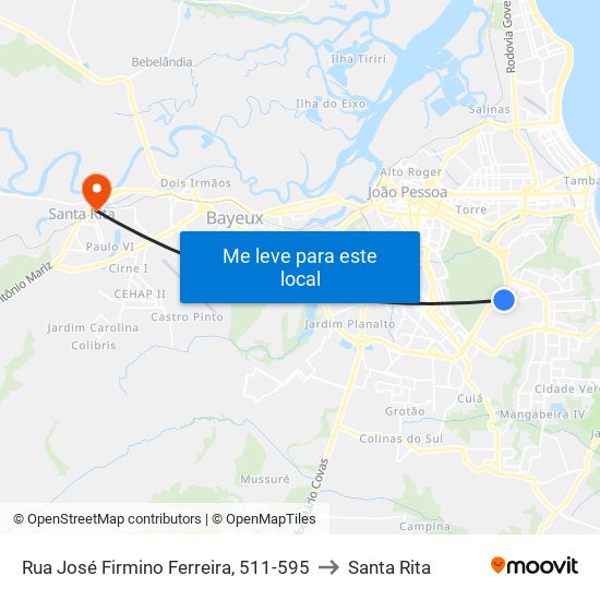 Rua José Firmino Ferreira, 511-595 to Santa Rita map
