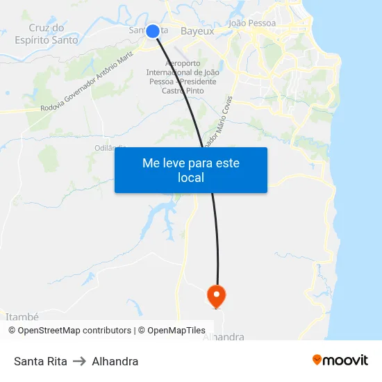 Santa Rita to Alhandra map