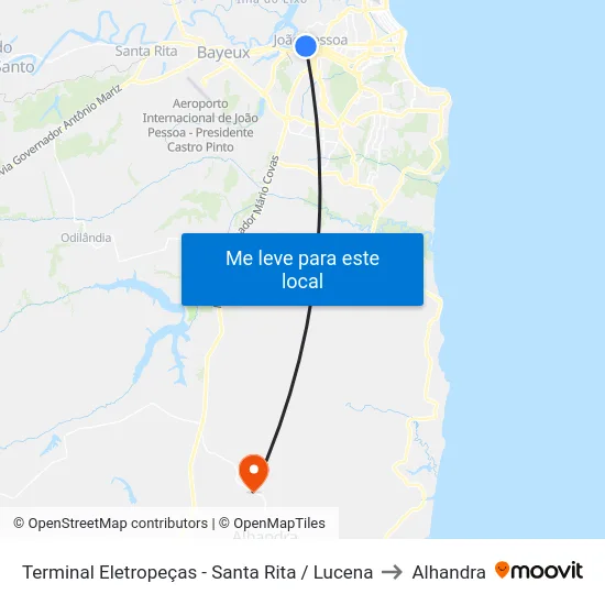 Terminal Eletropeças - Santa Rita / Lucena to Alhandra map