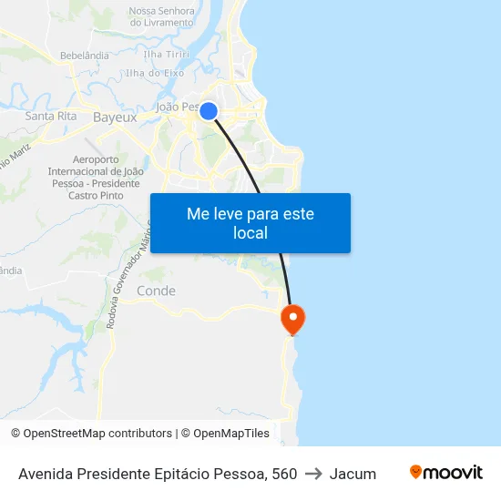 Avenida Presidente Epitácio Pessoa, 560 to Jacum map