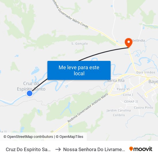 Cruz Do Espírito Santo to Nossa Senhora Do Livramento map