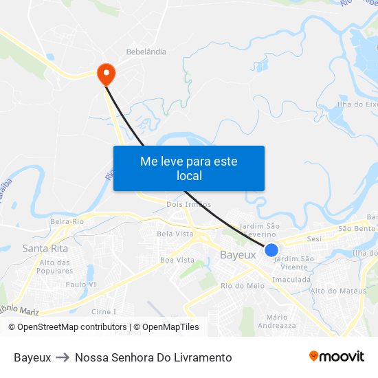 Bayeux to Nossa Senhora Do Livramento map