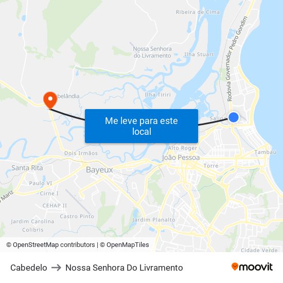 Cabedelo to Nossa Senhora Do Livramento map