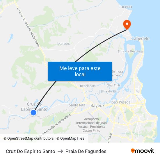 Cruz Do Espírito Santo to Praia De Fagundes map