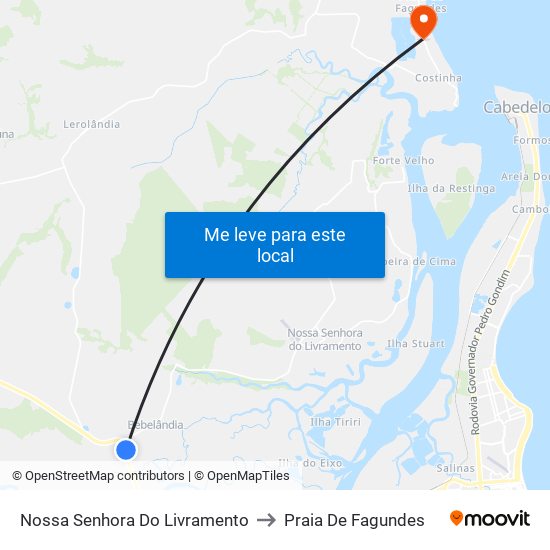 Nossa Senhora Do Livramento to Praia De Fagundes map