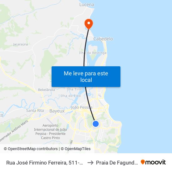 Rua José Firmino Ferreira, 511-595 to Praia De Fagundes map