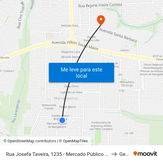 Rua Josefa Taveira, 1235 - Mercado Público De Mangabeira to Gemaf map