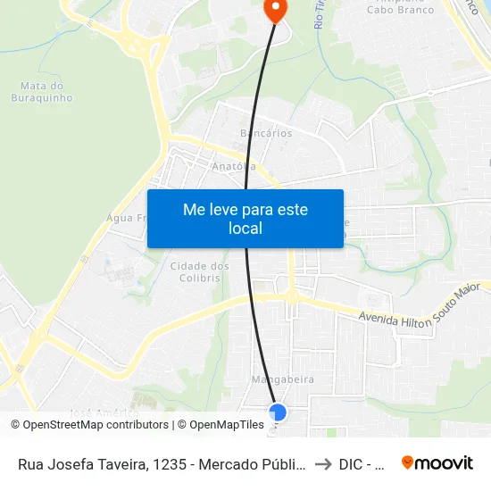 Rua Josefa Taveira, 1235 - Mercado Público De Mangabeira to DIC - HULW map