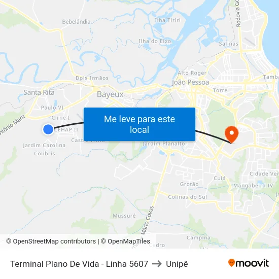 Terminal Plano De Vida - Linha 5607 to Unipê map