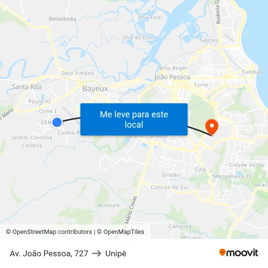 Av. João Pessoa, 727 to Unipê map