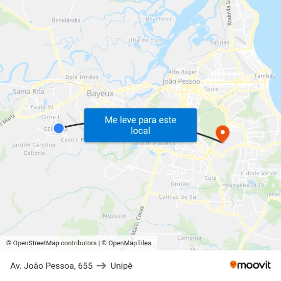 Av. João Pessoa, 655 to Unipê map