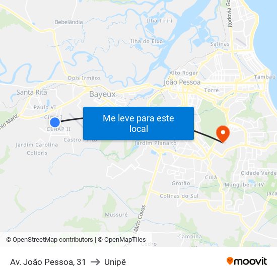Av. João Pessoa, 31 to Unipê map