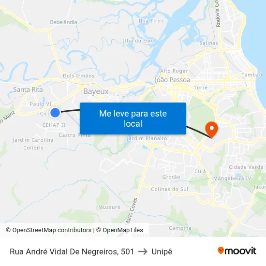 Rua André Vidal De Negreiros, 501 to Unipê map