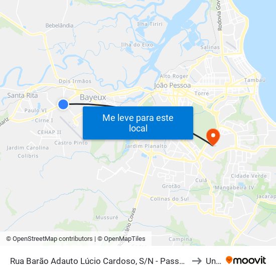 Rua Barão Adauto Lúcio Cardoso, S/N - Passarela Várzea Nova to Unipê map