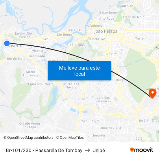 Br-101/230 - Passarela De Tambay to Unipê map