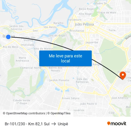 Br-101/230 - Km 82,1 Sul to Unipê map