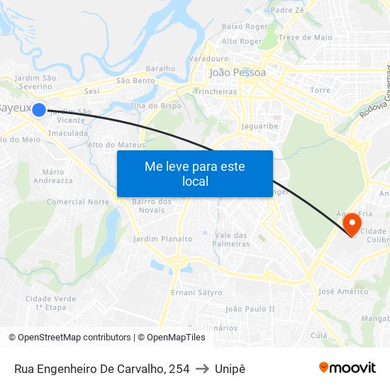 Rua Engenheiro De Carvalho, 254 to Unipê map
