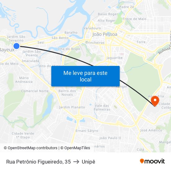 Rua Petrônio Figueiredo, 35 to Unipê map