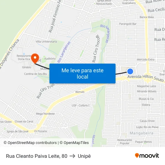 Rua Cleanto Paiva Leite, 80 to Unipê map
