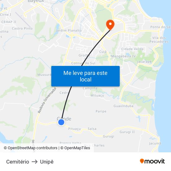 Cemitério to Unipê map
