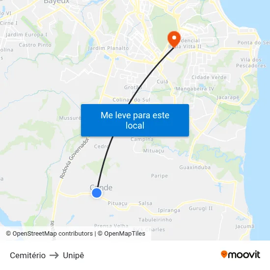 Rua Professora Maria Amelia 103 to Unipê map