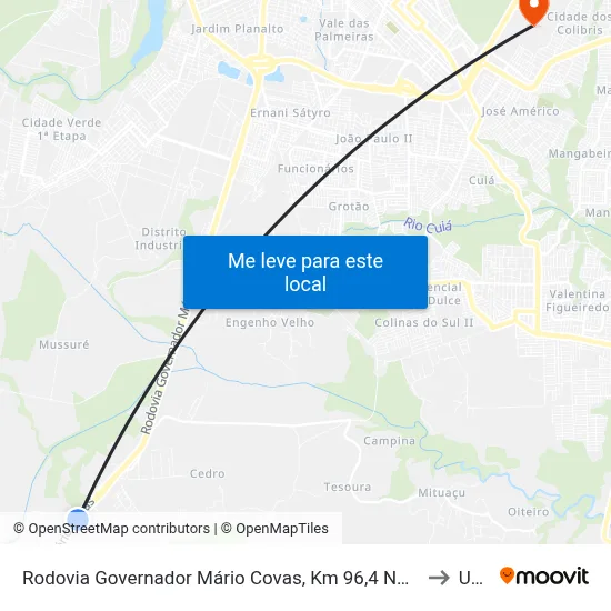 Rodovia Governador Mário Covas, Km 96,4 Norte - Pousada Do Conde to Unipê map