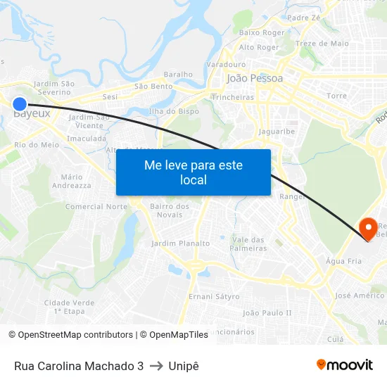 Rua Carolina Machado 3 to Unipê map