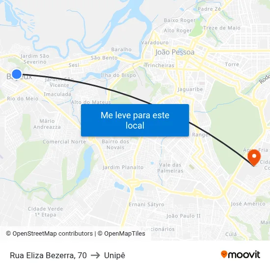 Rua Eliza Bezerra, 70 to Unipê map