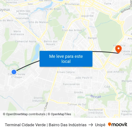 Terminal Cidade Verde | Bairro Das Indústrias to Unipê map