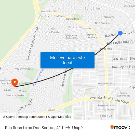 Rua Rosa Lima Dos Santos, 411 to Unipê map