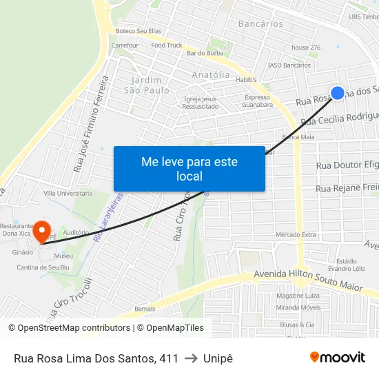 Rua Rosa Lima Dos Santos, 411 to Unipê map
