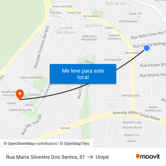 Rua Maria Silvestre Dos Santos, 81 to Unipê map