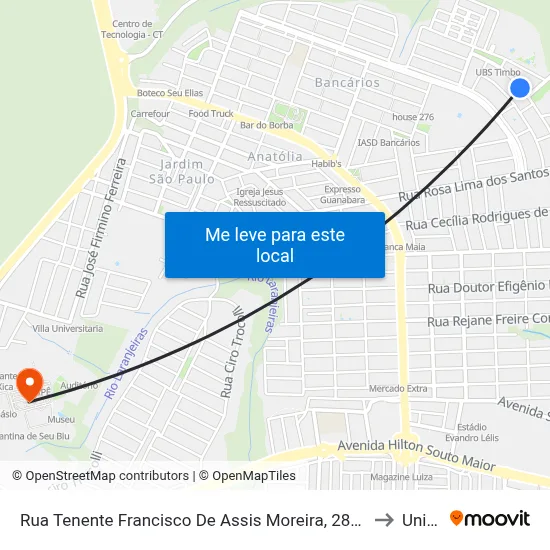 Rua Tenente Francisco De Assis Moreira, 280-336 to Unipê map