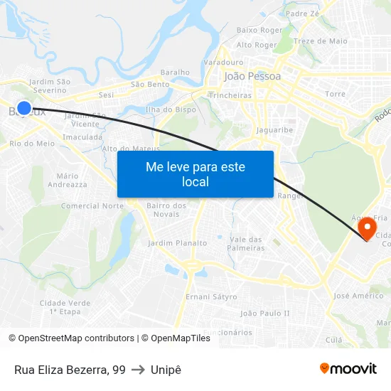 Rua Eliza Bezerra, 99 to Unipê map