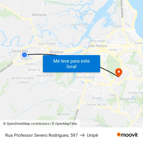 Rua Professor Severo Rodrigues, 597 to Unipê map