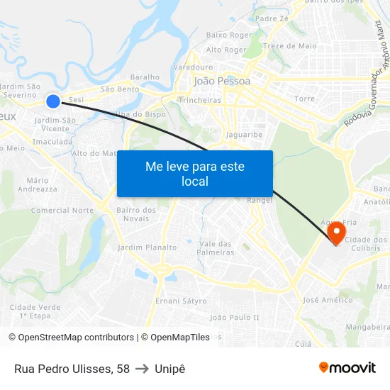 Rua Pedro Ulisses, 58 to Unipê map