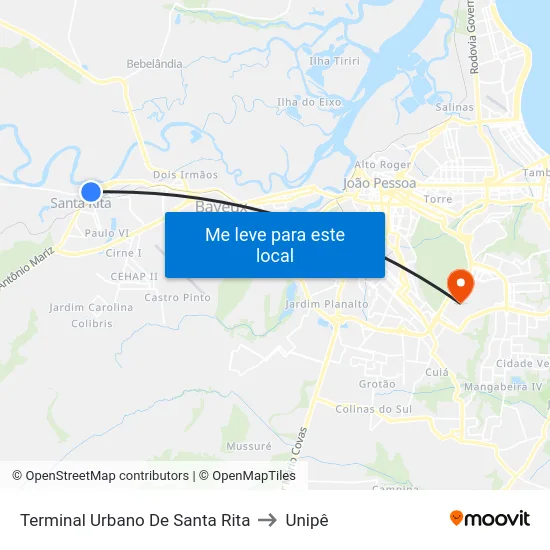 Terminal Urbano De Santa Rita to Unipê map