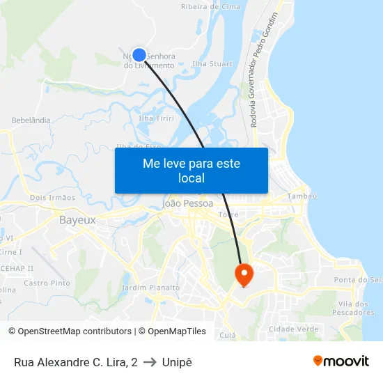 Rua Alexandre C. Lira, 2 to Unipê map