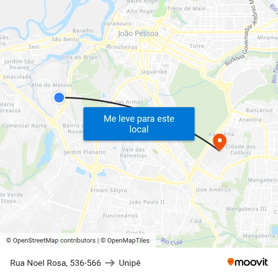 Rua Noel Rosa, 536-566 to Unipê map