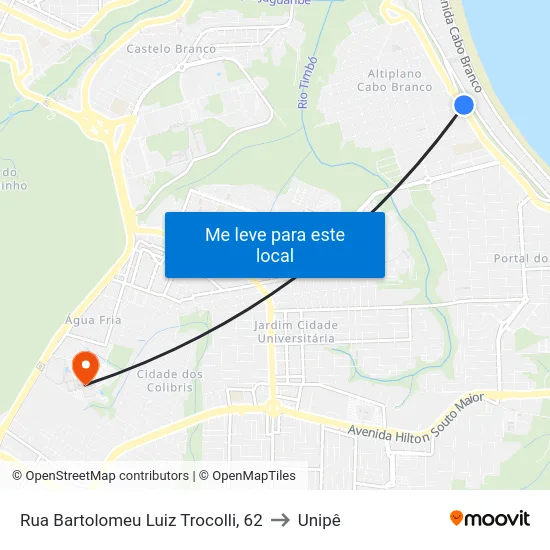 Rua Bartolomeu Luiz Trocolli, 62 to Unipê map