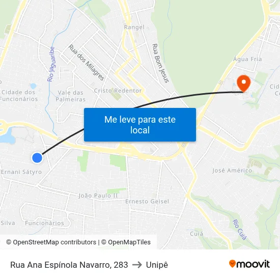 Rua Ana Espínola Navarro, 283 to Unipê map