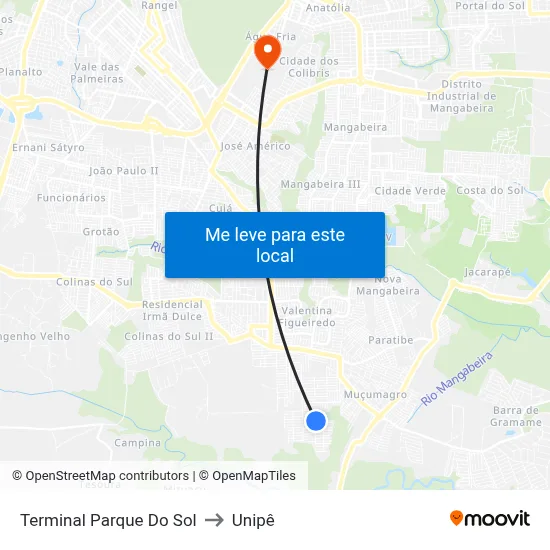 Terminal Parque Do Sol to Unipê map