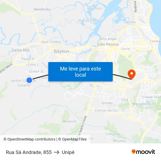 Rua Sá Andrade, 855 to Unipê map