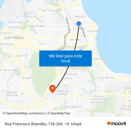Rua Francisco Brandão, 136-266 to Unipê map
