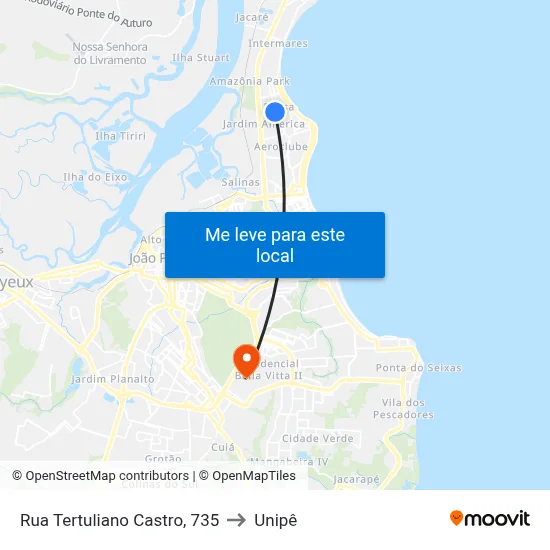 Rua Tertuliano Castro, 735 to Unipê map