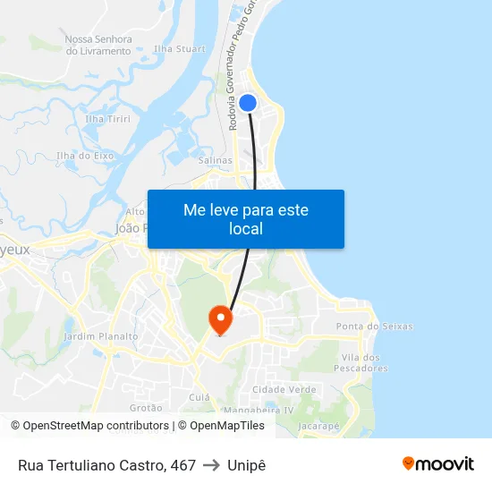 Rua Tertuliano Castro, 467 to Unipê map